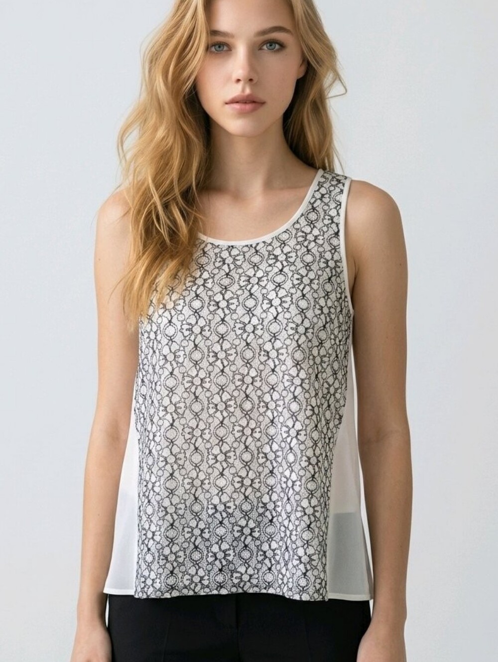 Mystree Elegant Taupe & Black Lace Blouse